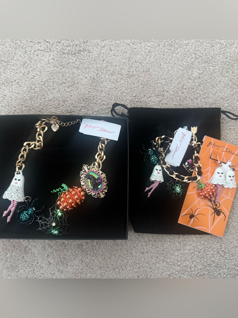 Betsey Johnson Orange Pumpkin & Ghost Charm Bracelet - Gold Chain